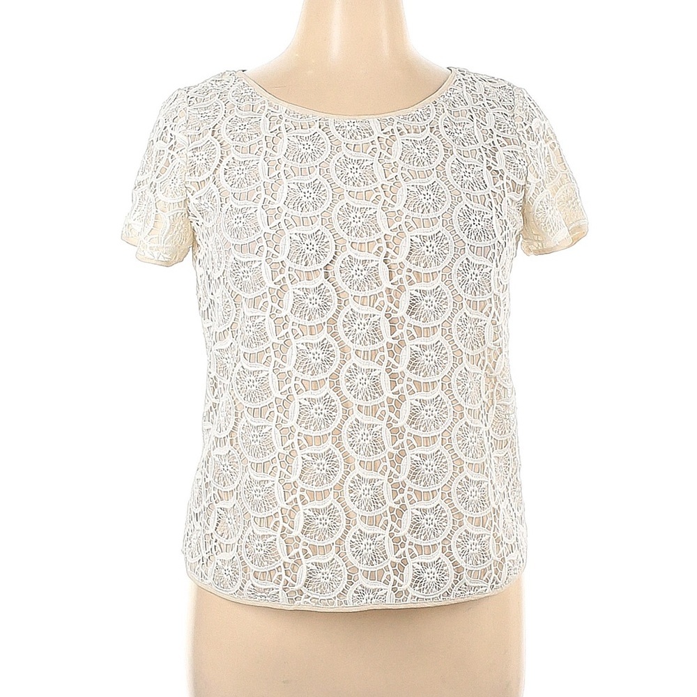 Zara Basic Women's White/Cream Blouse Embroidered Lace Short Sleeve Top Size S